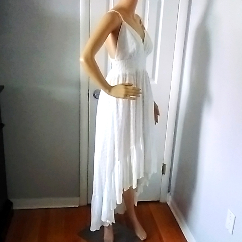 IVORY EMBROIDERED FABRIC HIGH LOW DRESS